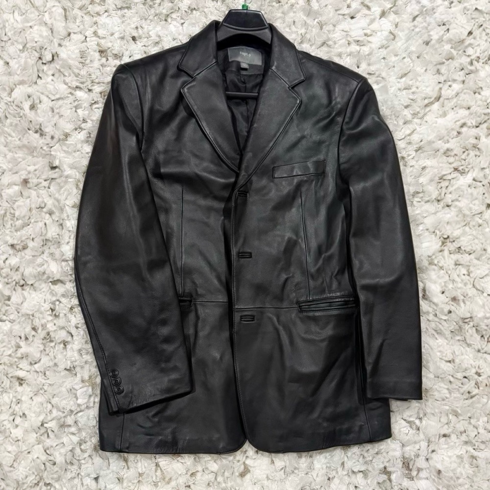 Men's Black Soft Genuine Leather Blazer Jacket - apt.9